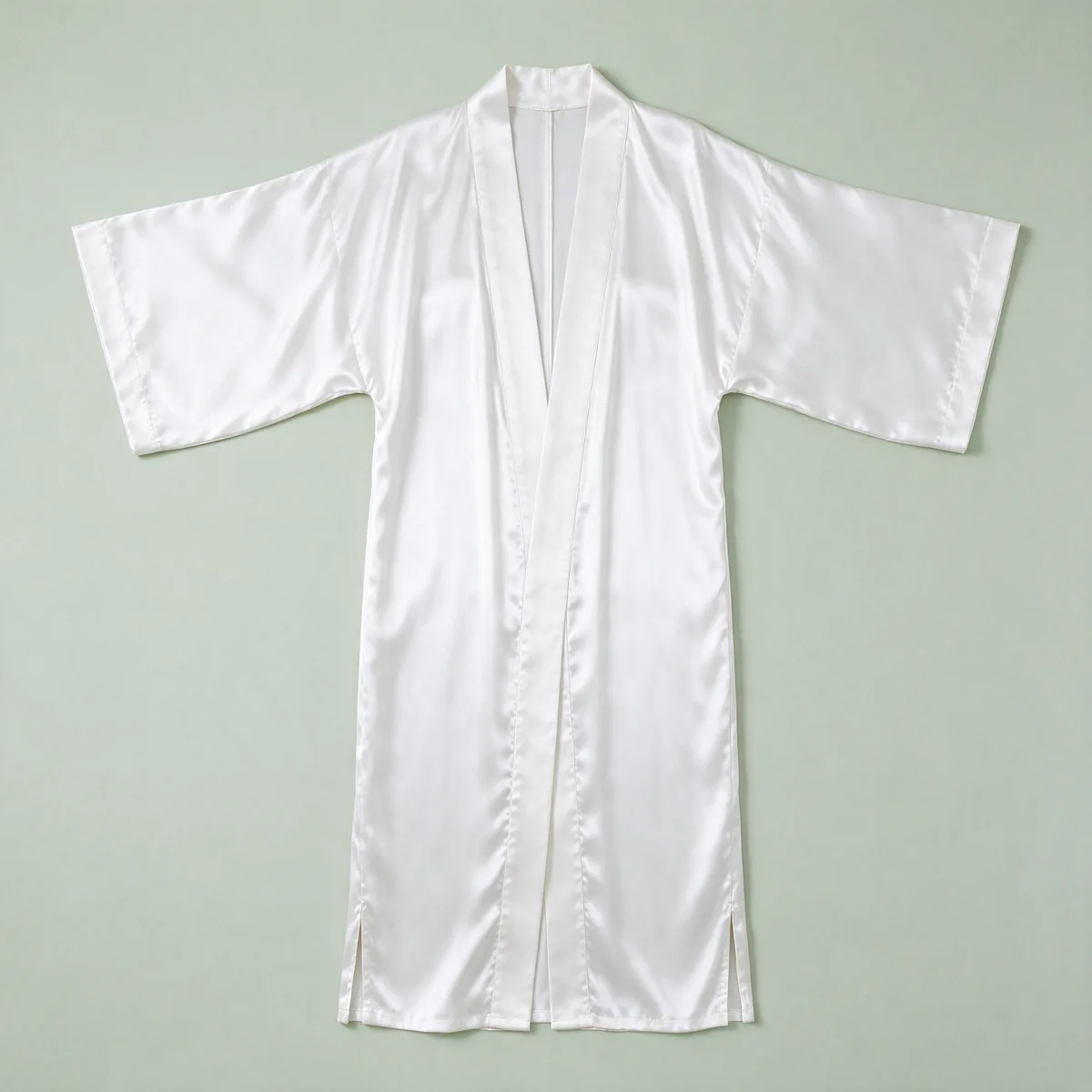 Plain white silk kimono, flat lay