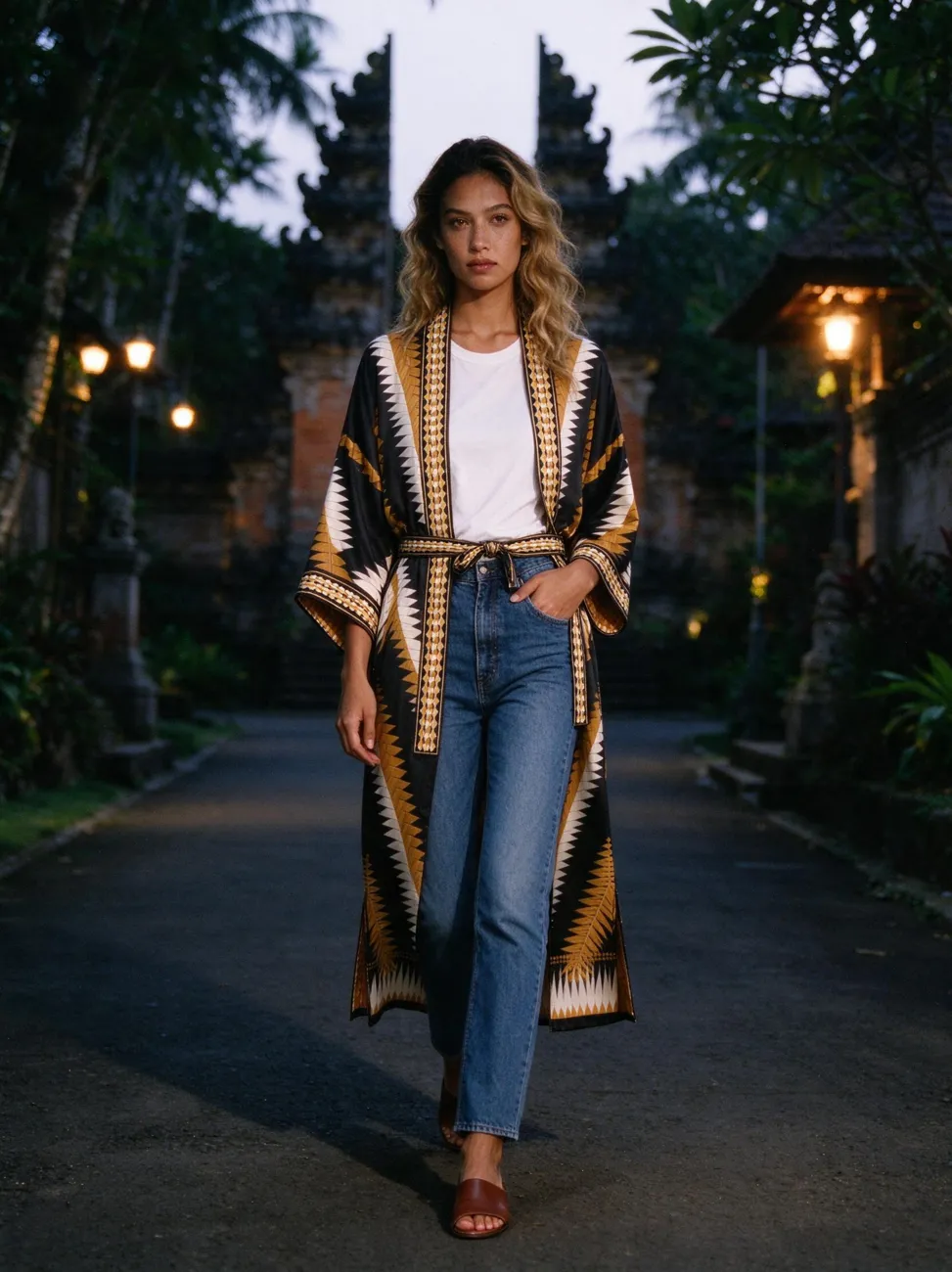 Anyaman kimono, in the evening, over jeans