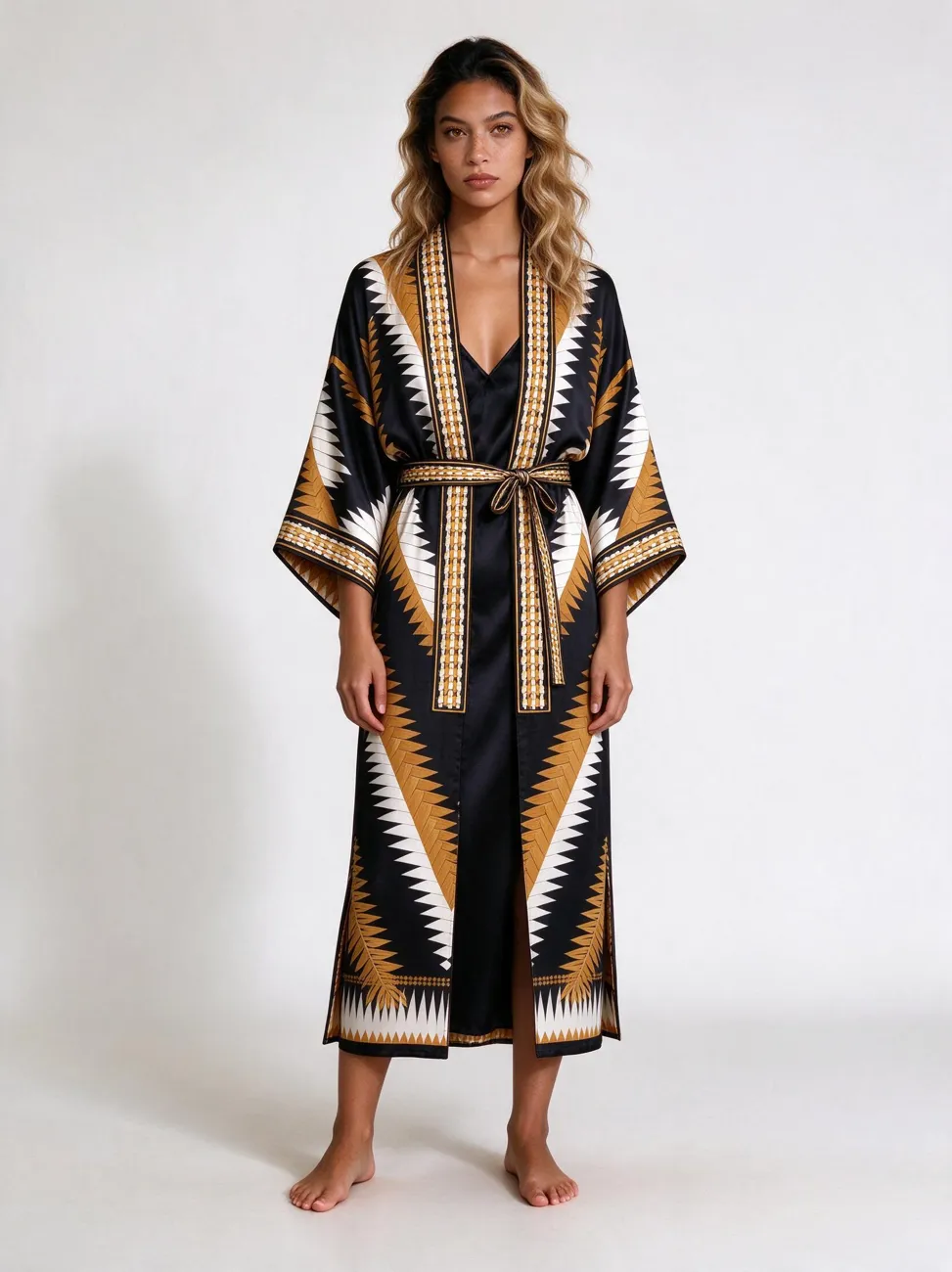 Anyaman kimono, belted, worn as a dress