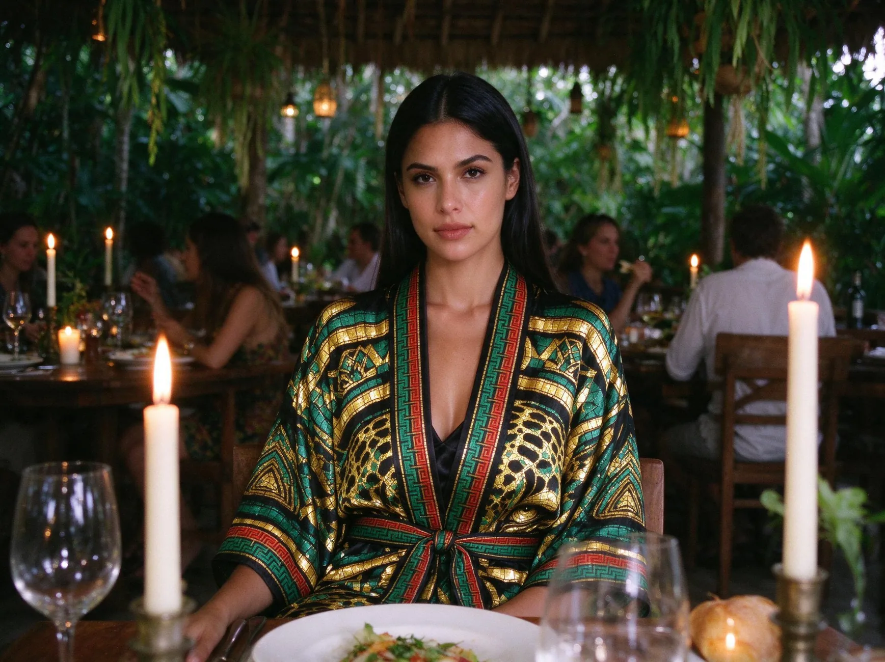 Balam kimono, belted for dinner