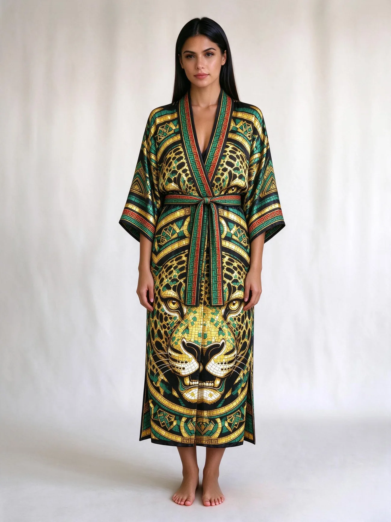 Balam kimono, belted, worn as a dress