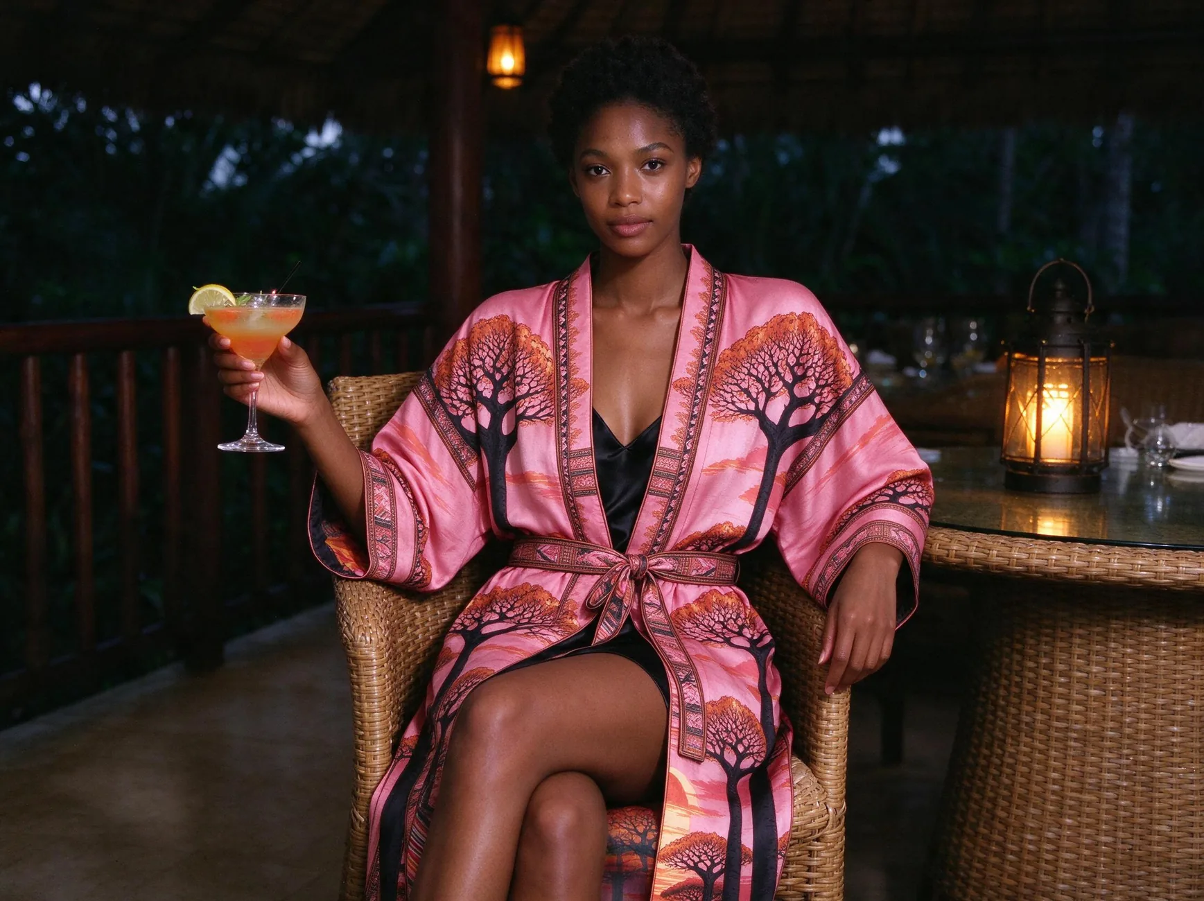 Baobab kimono, belted for dinner