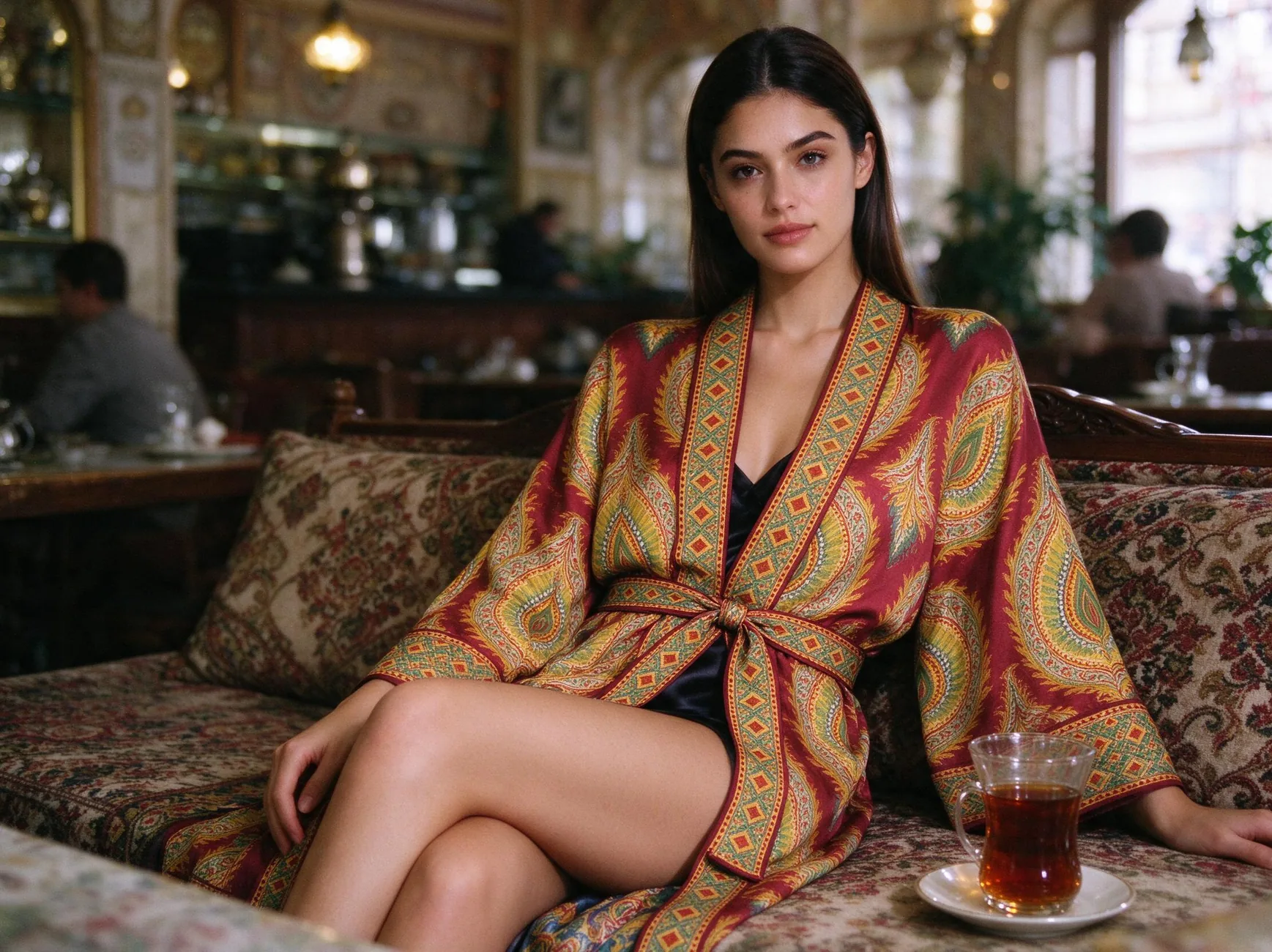 Buta kimono, belted for dinner