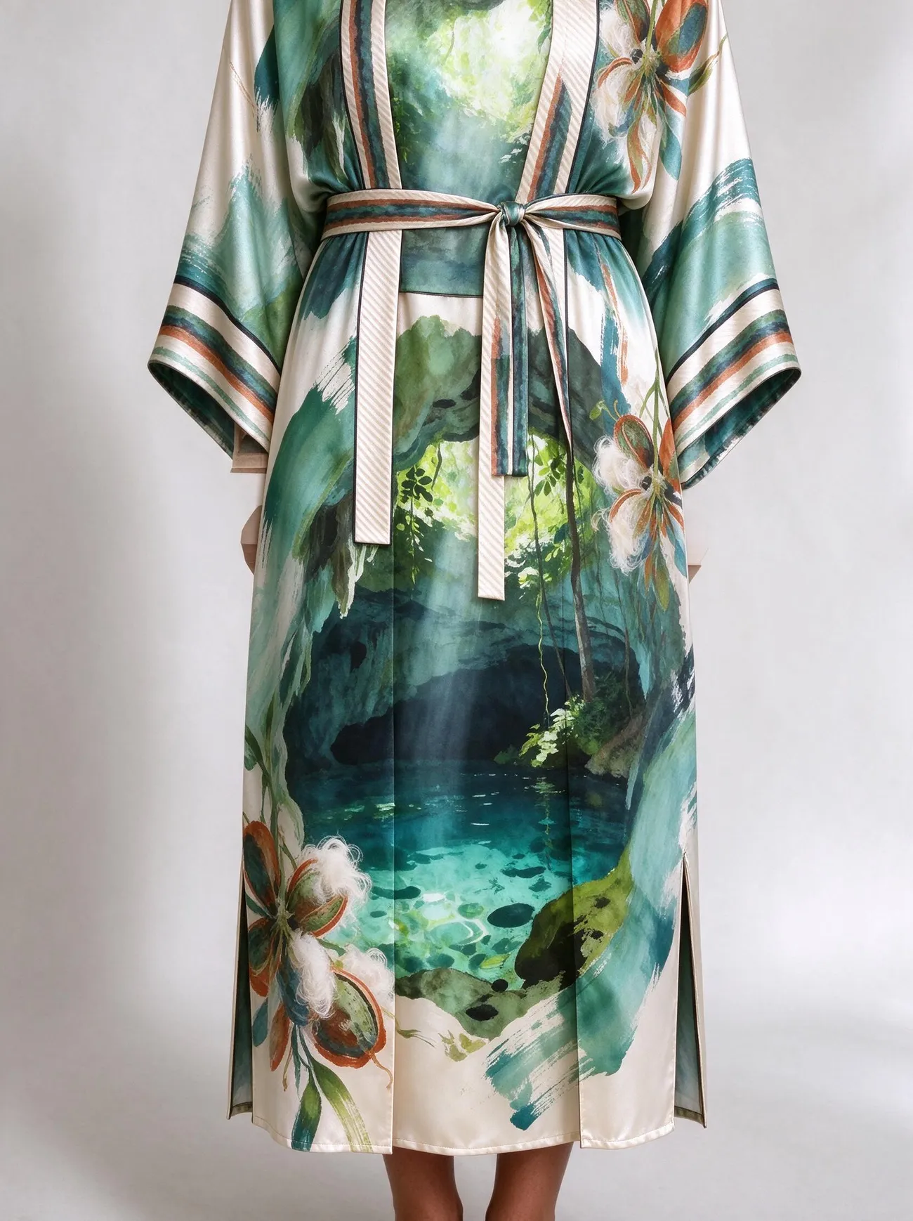 Cenote kimono, detail: the band ends at the hip