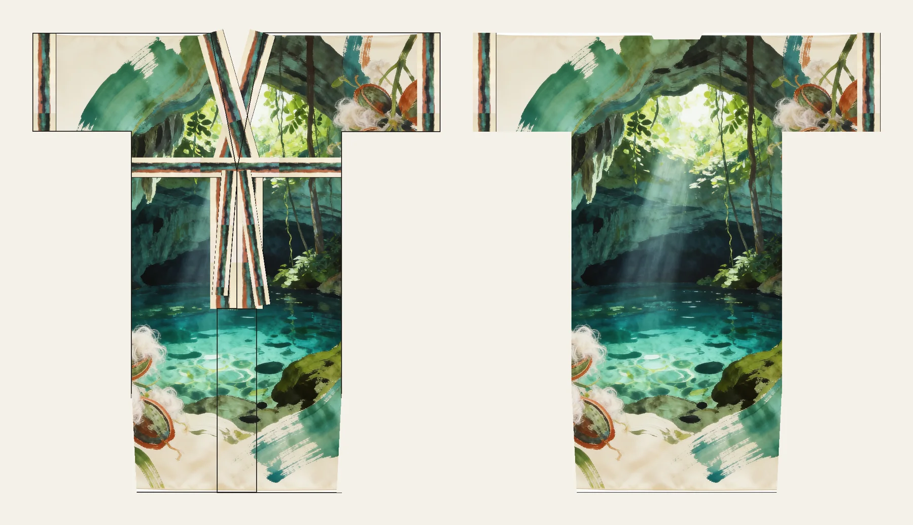 Cenote kimono, front and back, flat