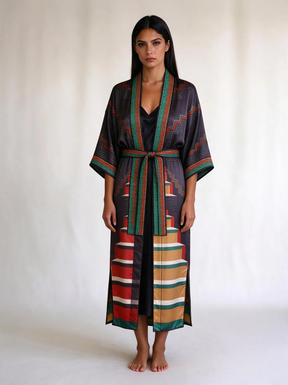 Escalera kimono, belted, worn as a dress