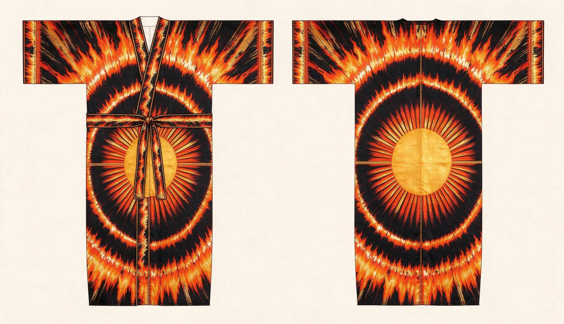 Kecak kimono, front and back, flat