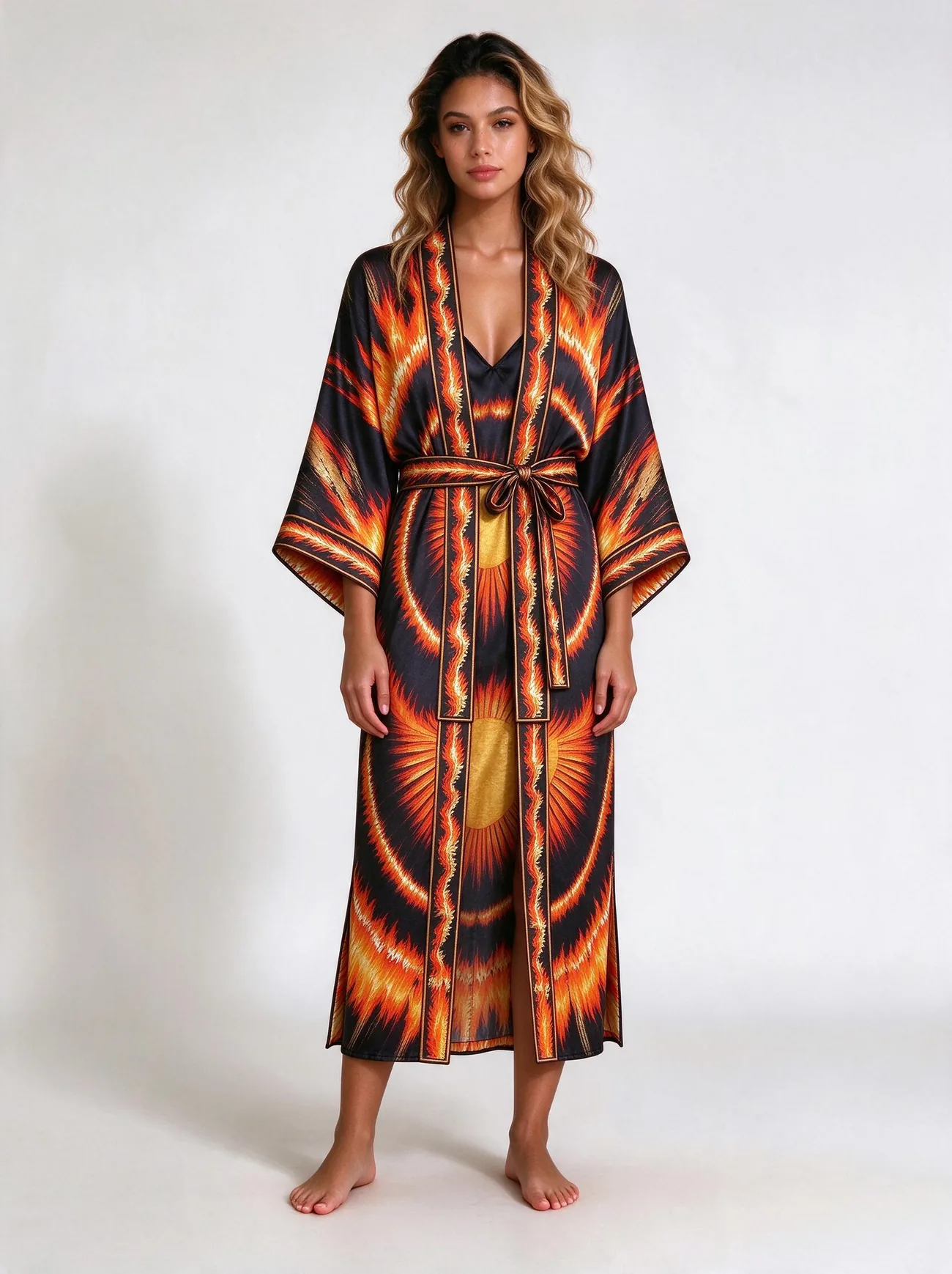 Kecak kimono, belted, worn as a dress