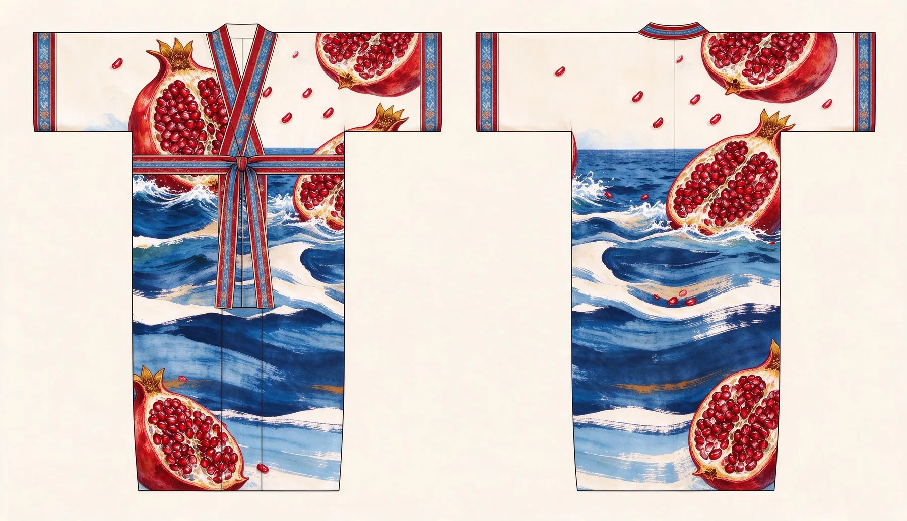 Nar kimono, front and back, flat