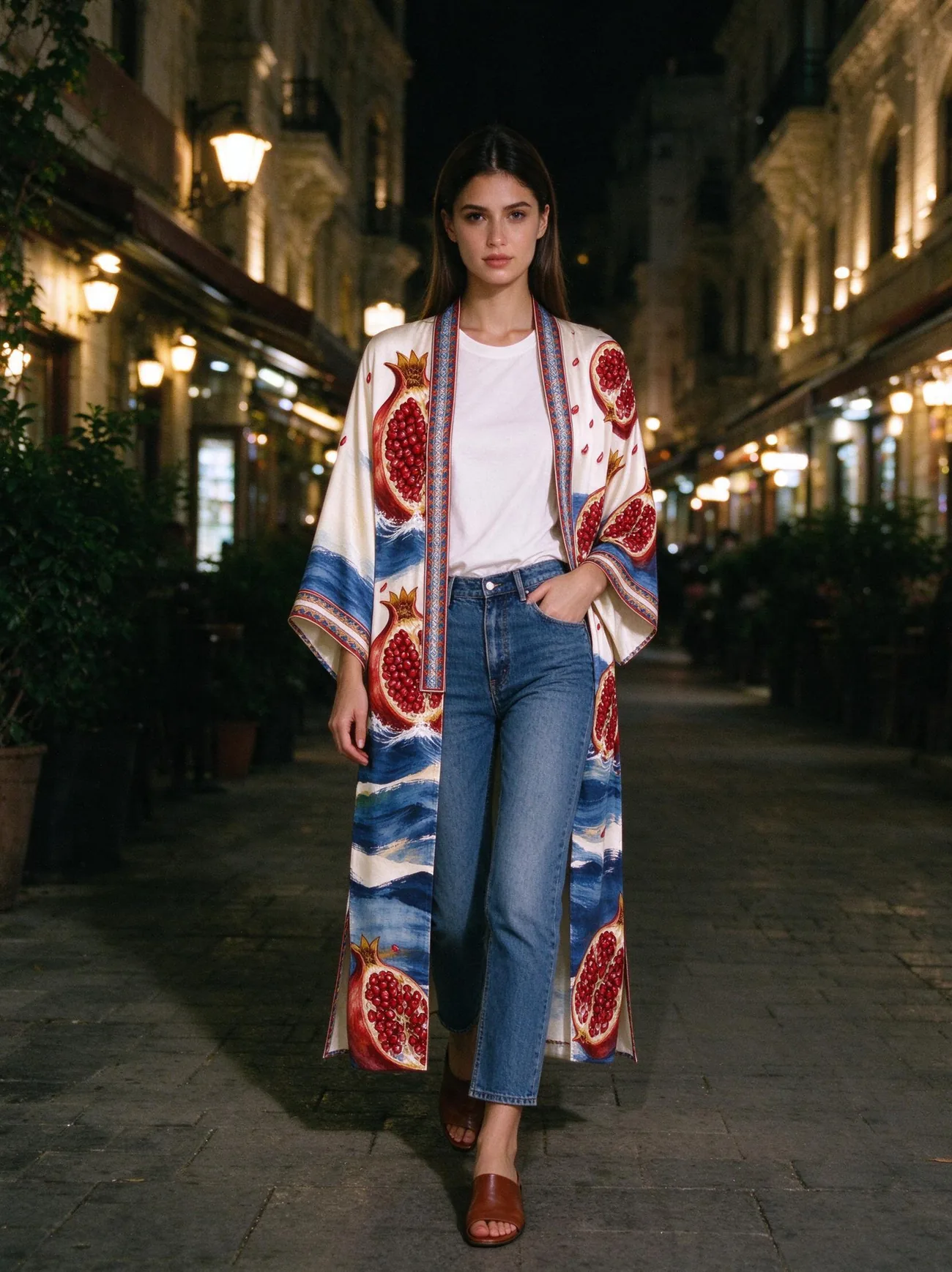 Nar kimono, in the evening, over jeans