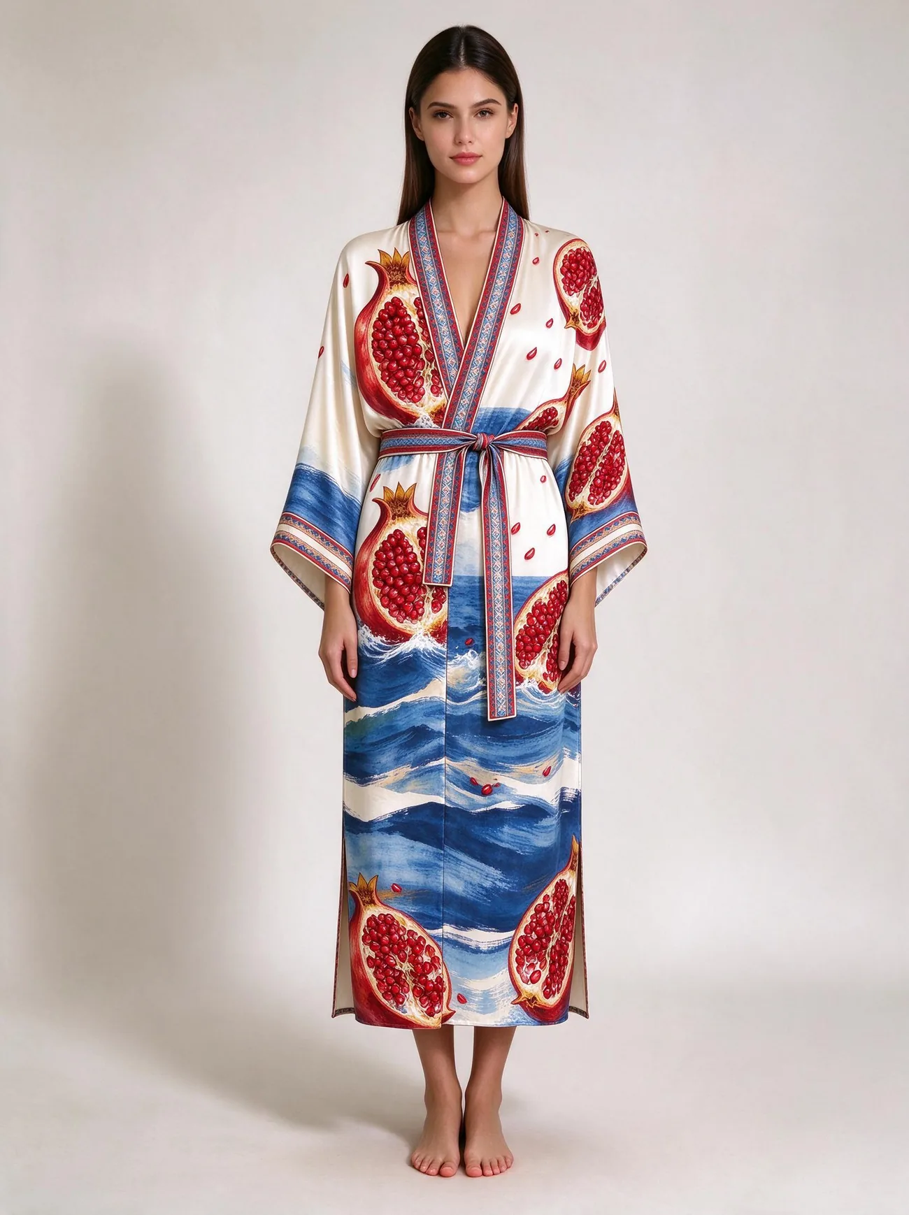 Nar kimono, belted, worn as a dress