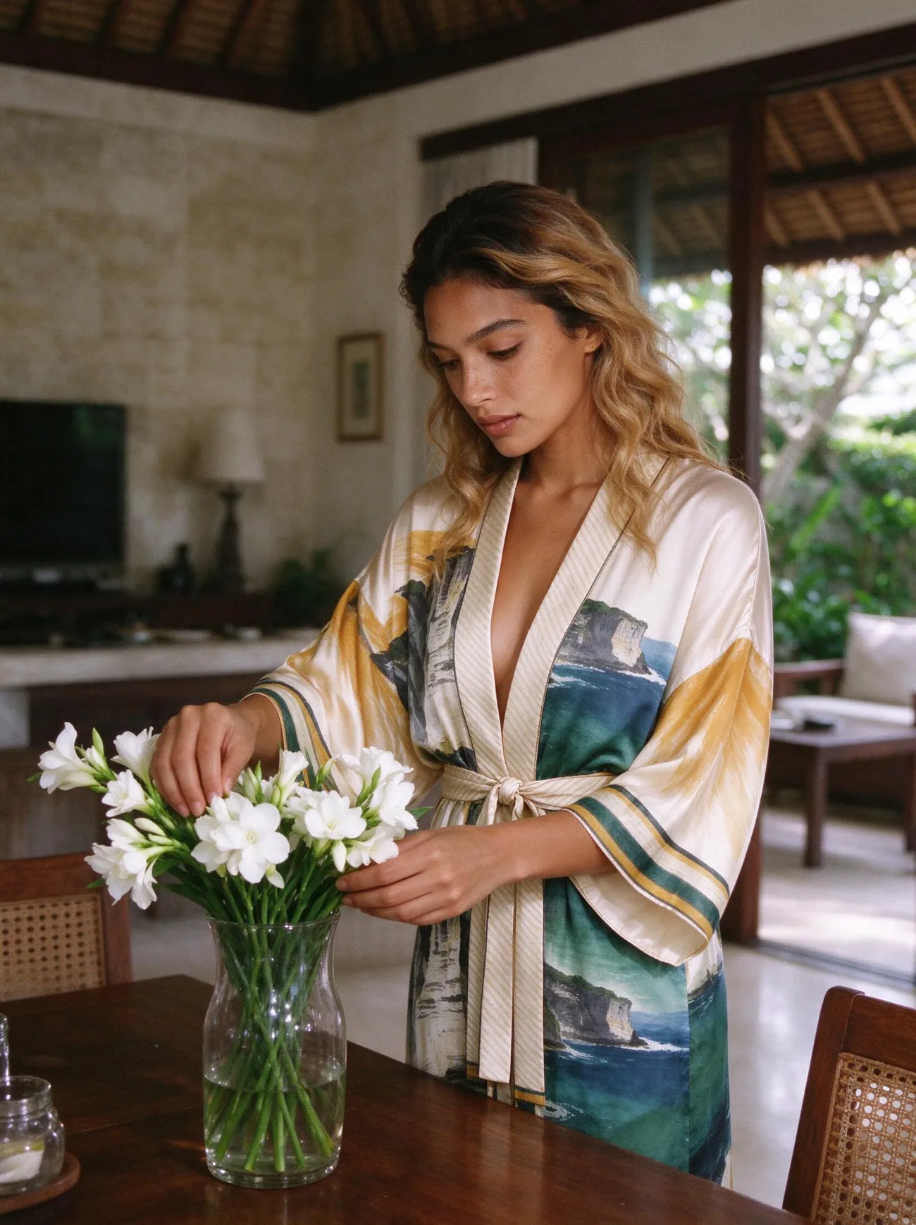 Ombak kimono, belted for dinner