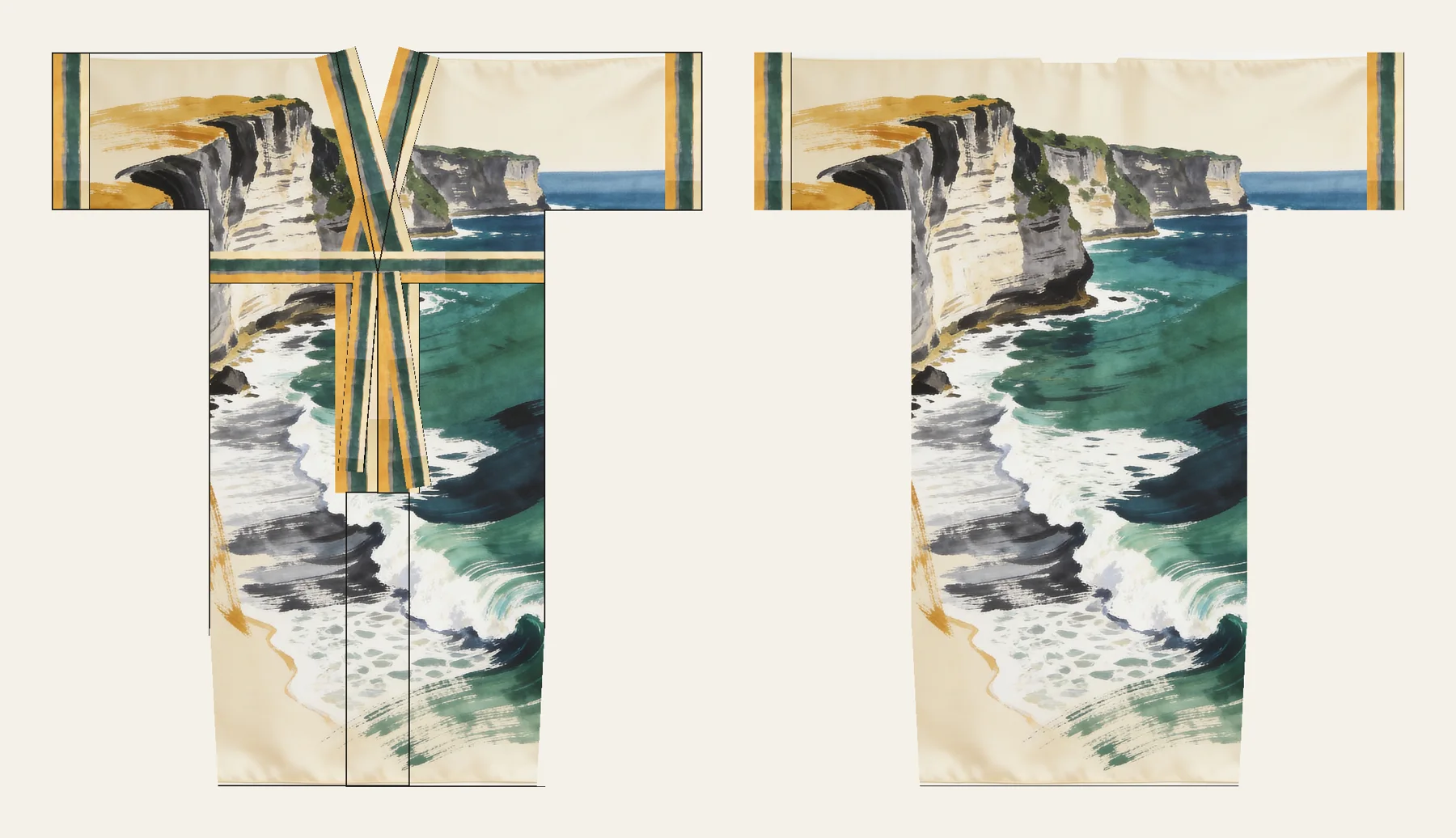 Ombak kimono, front and back, flat