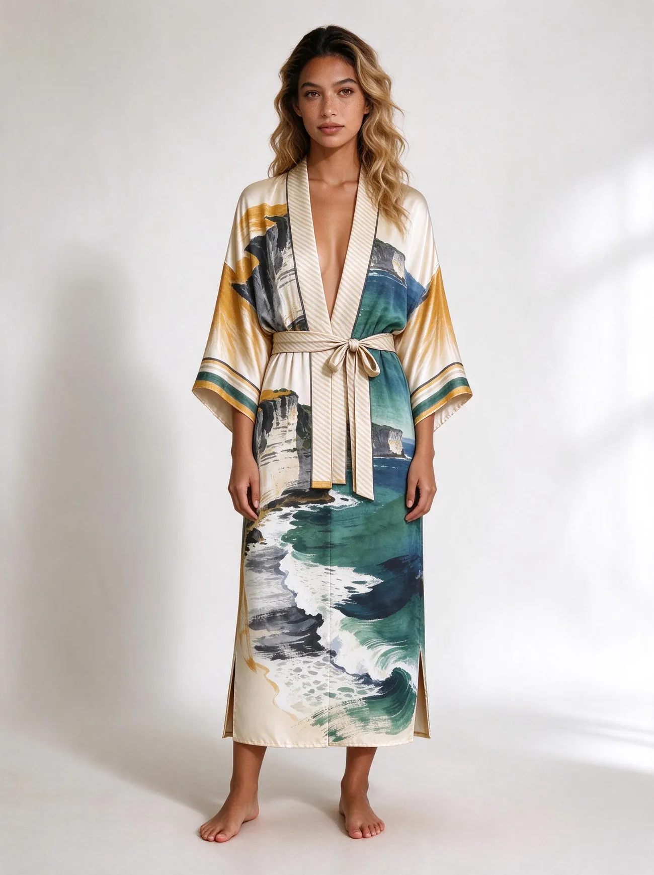 Ombak kimono, belted, worn as a dress