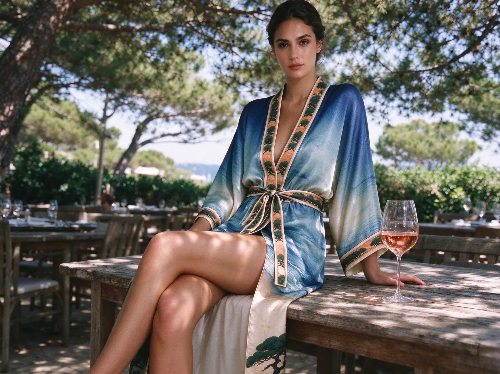Pampelonne kimono, belted for dinner