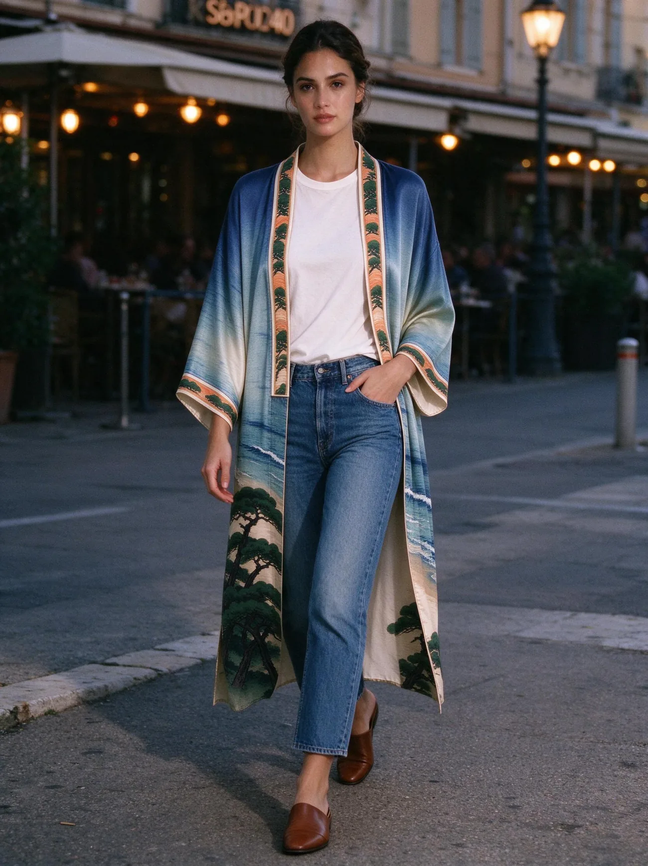 Pampelonne kimono, in the evening, over jeans