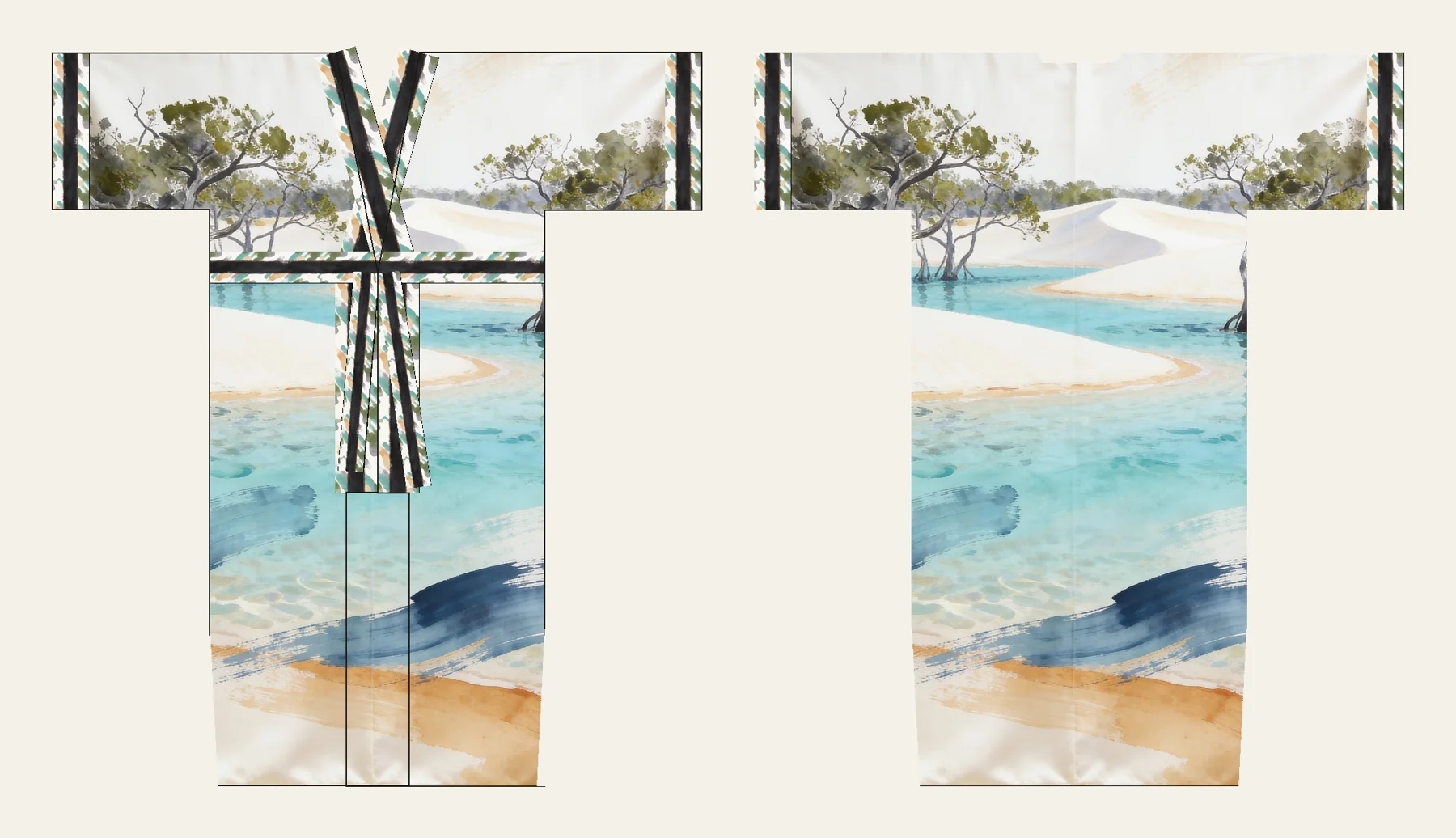 Qurm kimono, front and back, flat