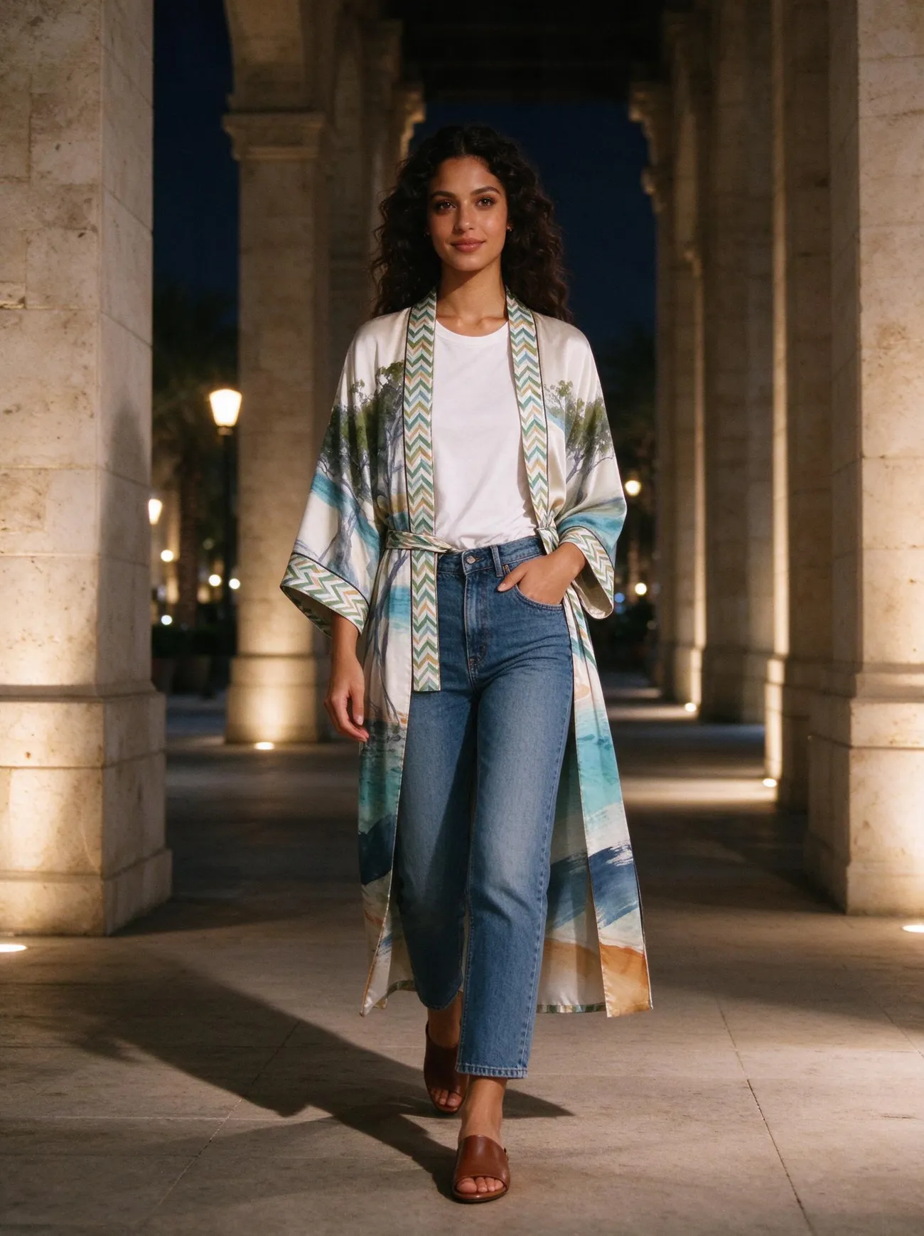 Qurm kimono, in the evening, over jeans