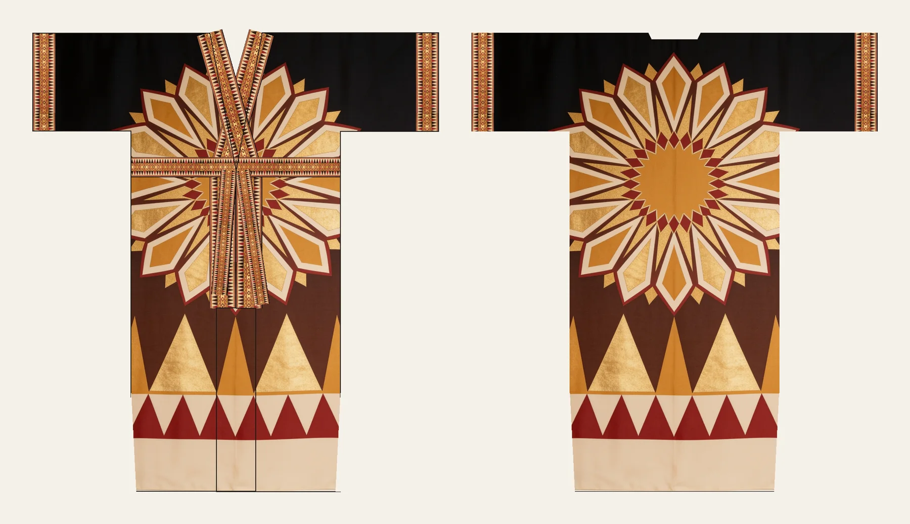 Sadu kimono, front and back, flat