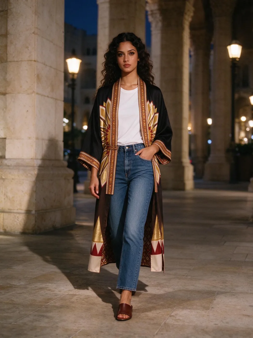Sadu kimono, in the evening, over jeans