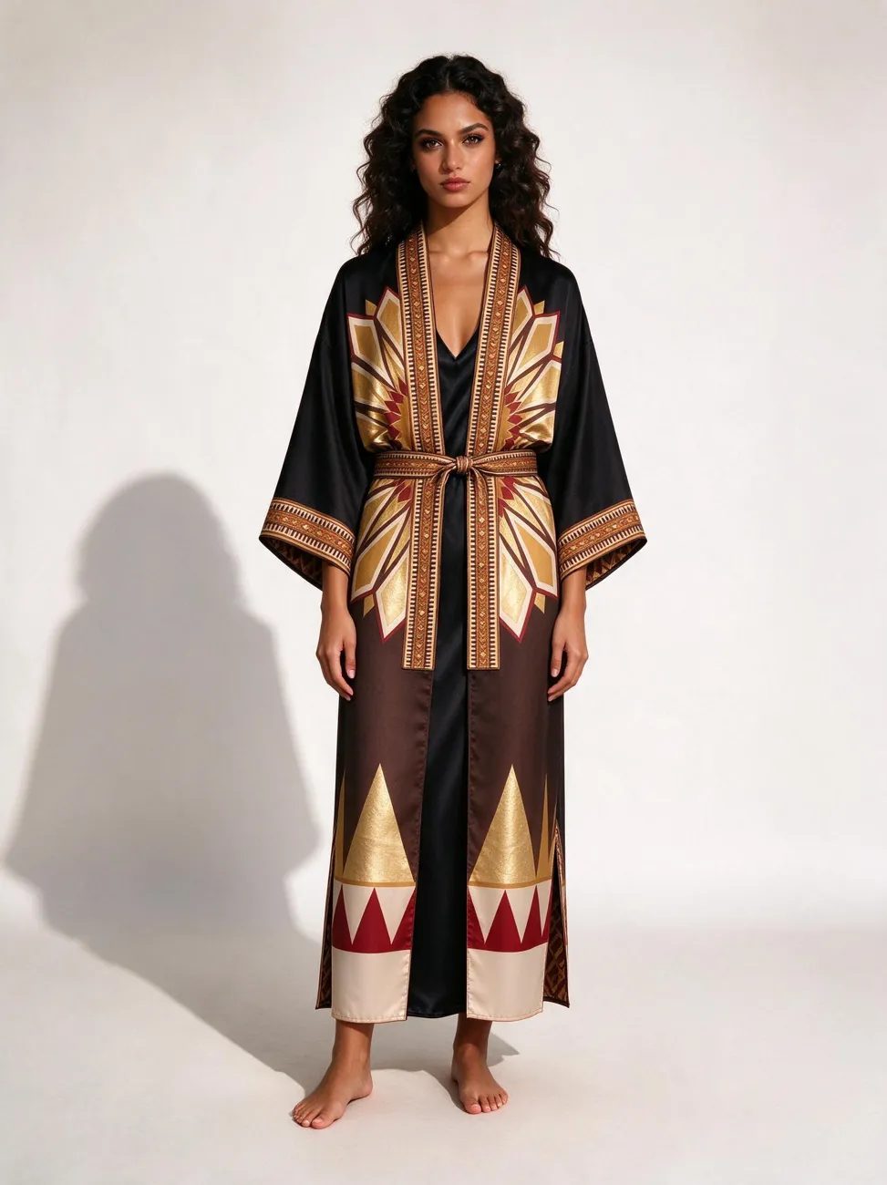 Sadu kimono, belted, worn as a dress