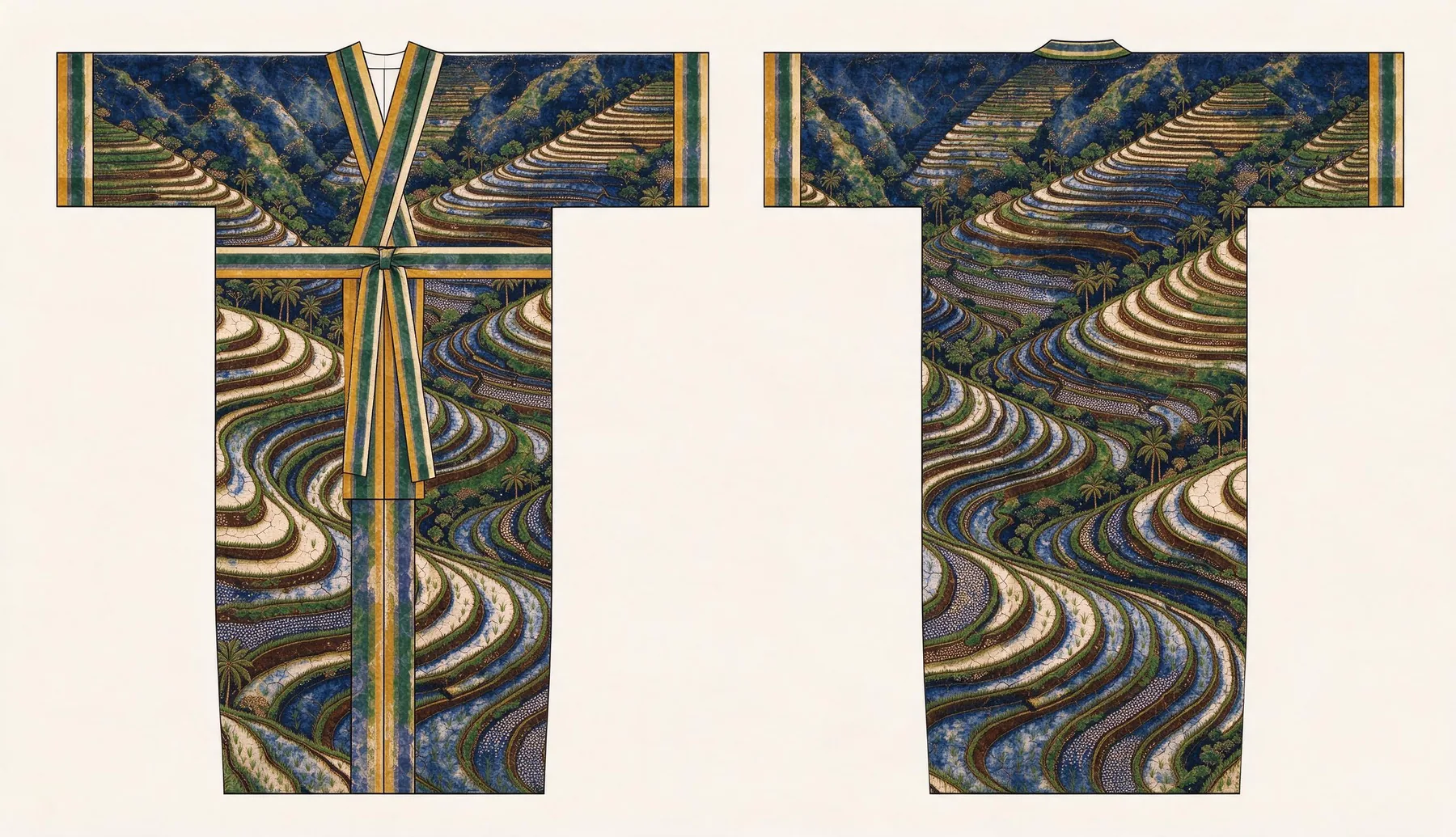 Sawah kimono, front and back, flat