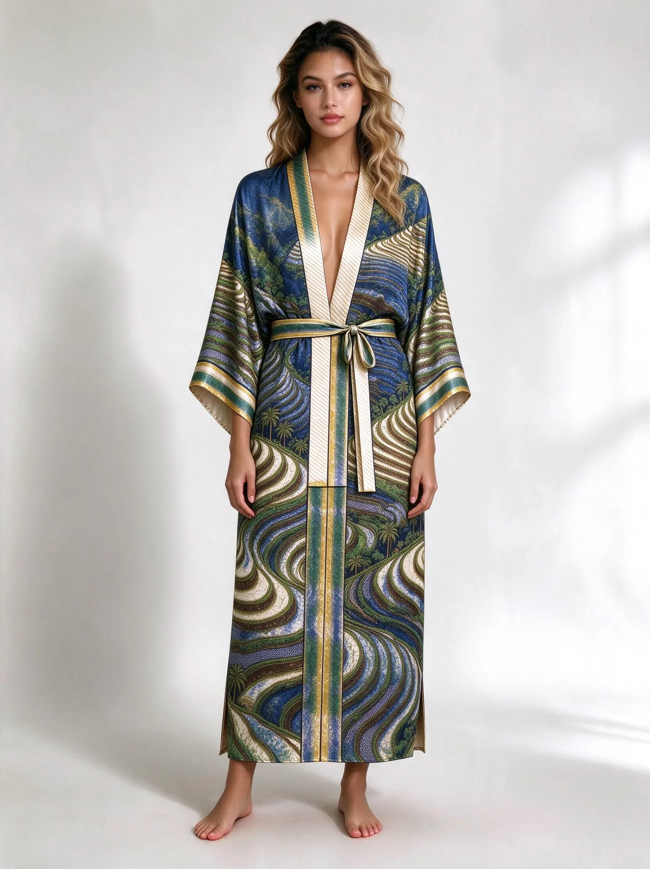 Sawah kimono, belted, worn as a dress