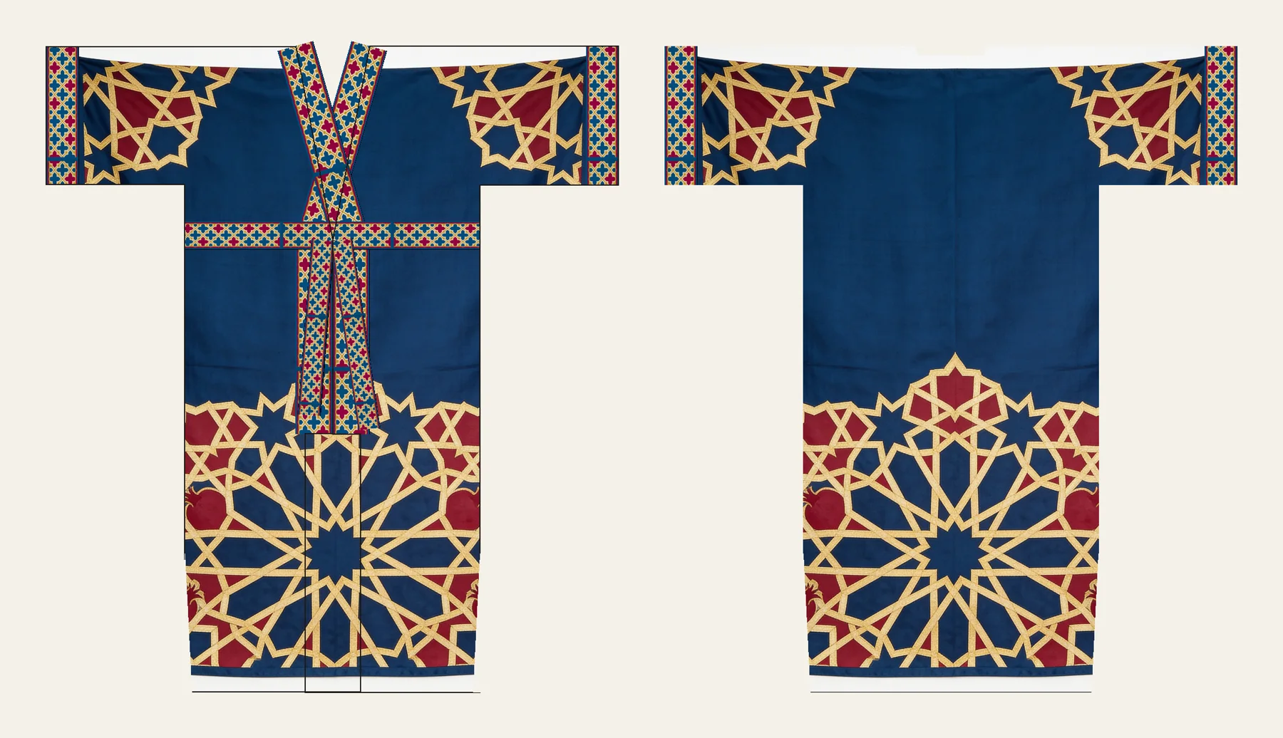 Shebeke kimono, front and back, flat