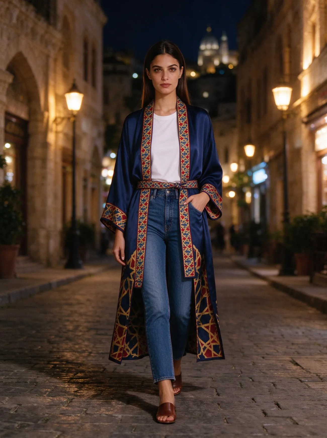 Shebeke kimono, in the evening, over jeans