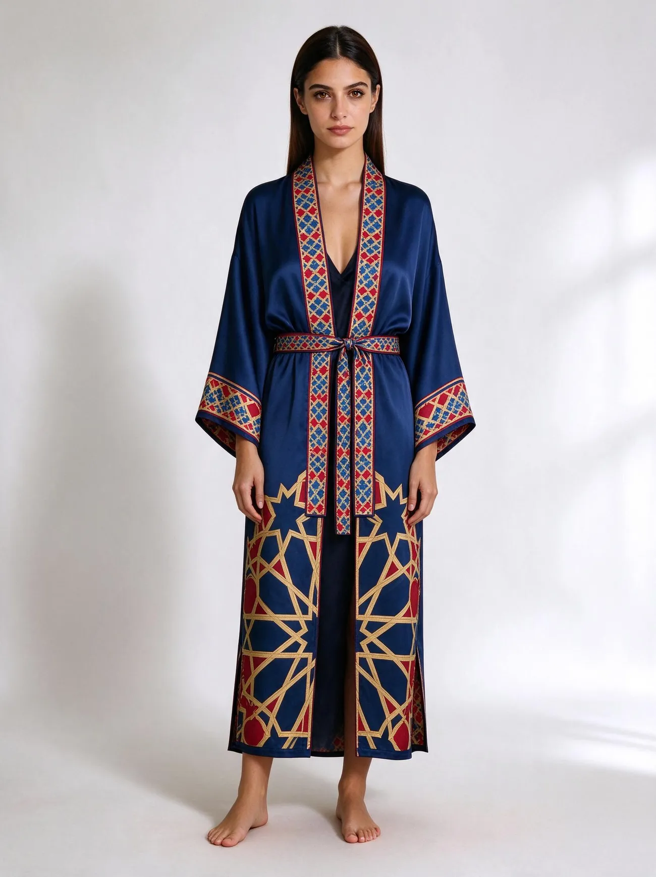 Shebeke kimono, belted, worn as a dress