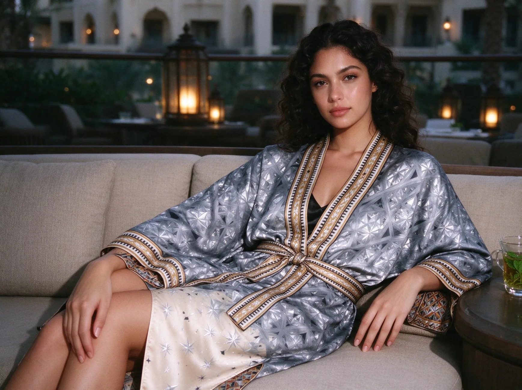 Shuaa kimono, belted for dinner
