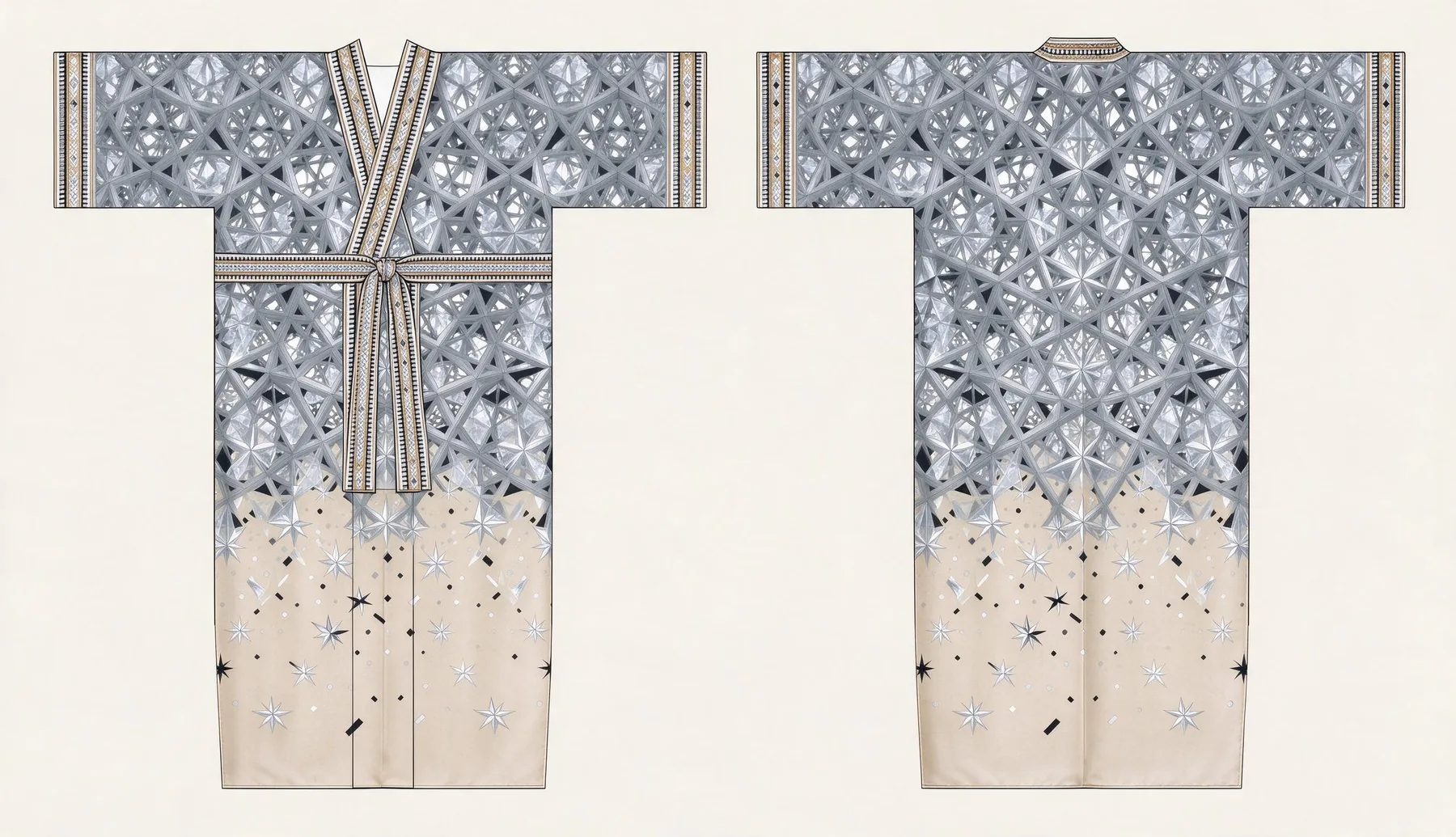 Shuaa kimono, front and back, flat