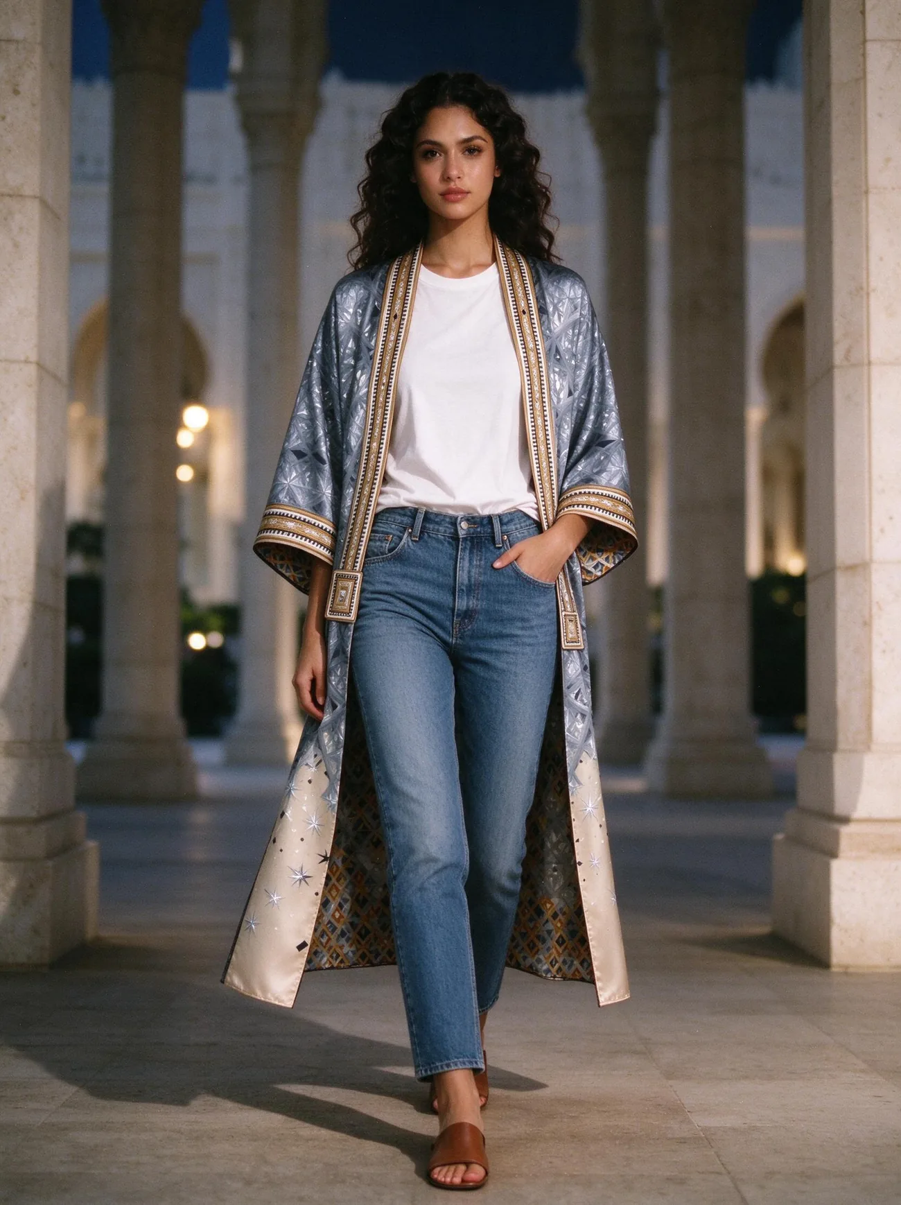 Shuaa kimono, in the evening, over jeans