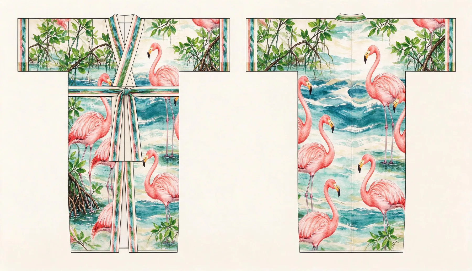 Sian Ka'an kimono, front and back, flat