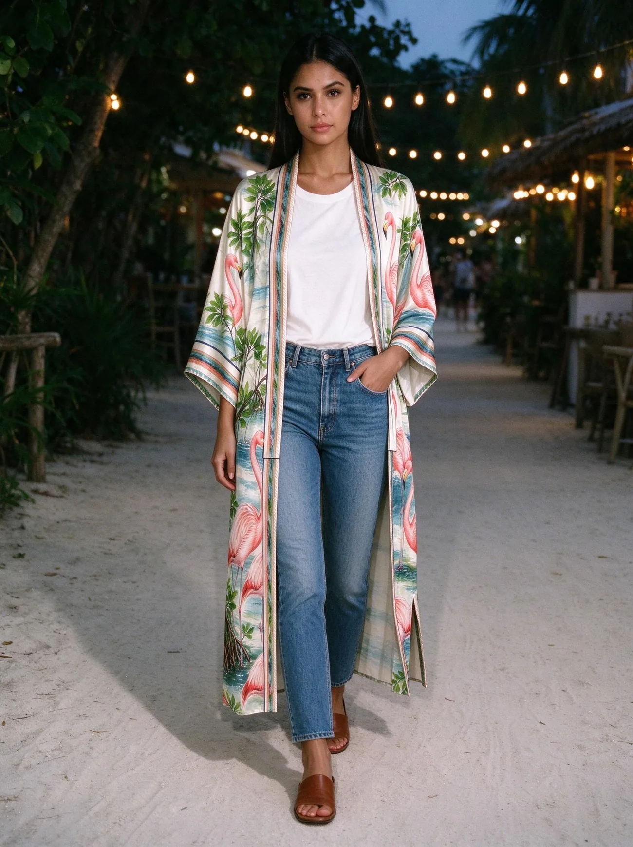 Sian Ka'an kimono, in the evening, over jeans