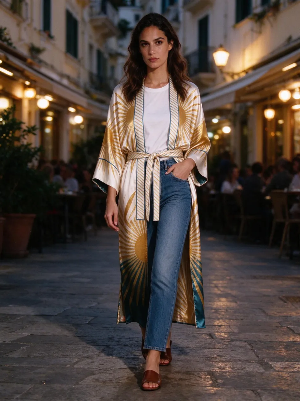 Solaro kimono, in the evening, over jeans