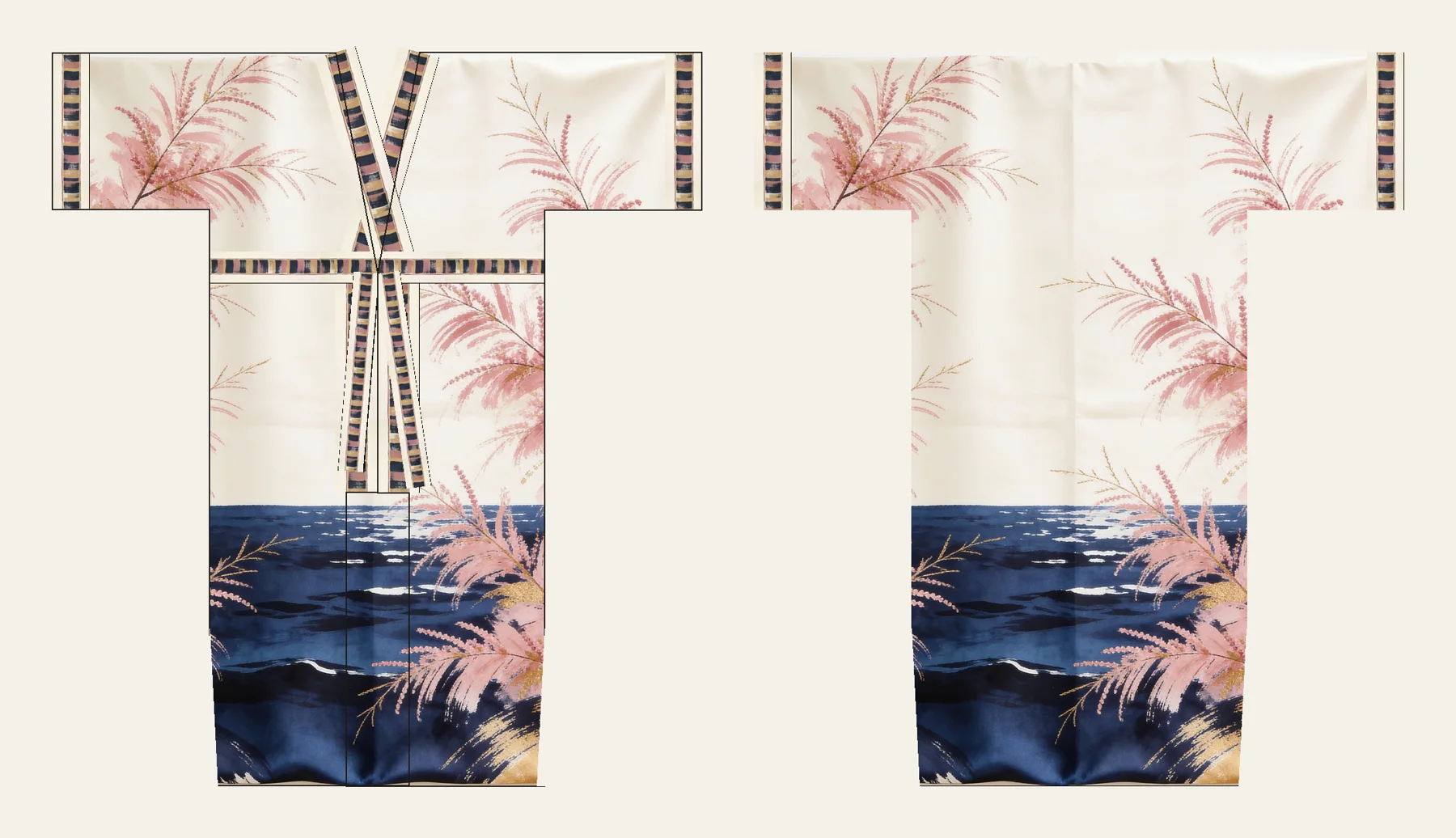 Tamaris kimono, front and back, flat