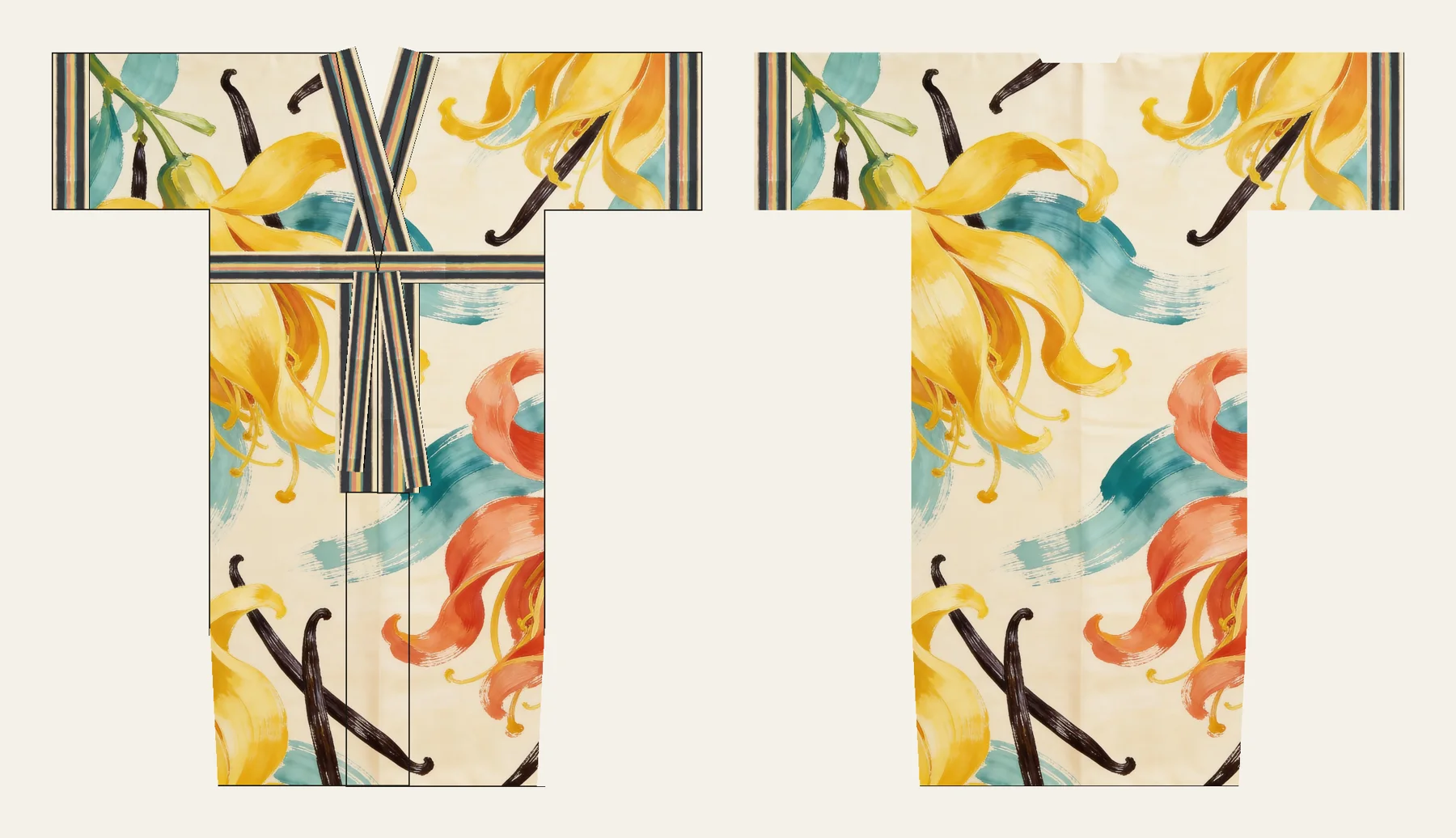 Ylang kimono, front and back, flat
