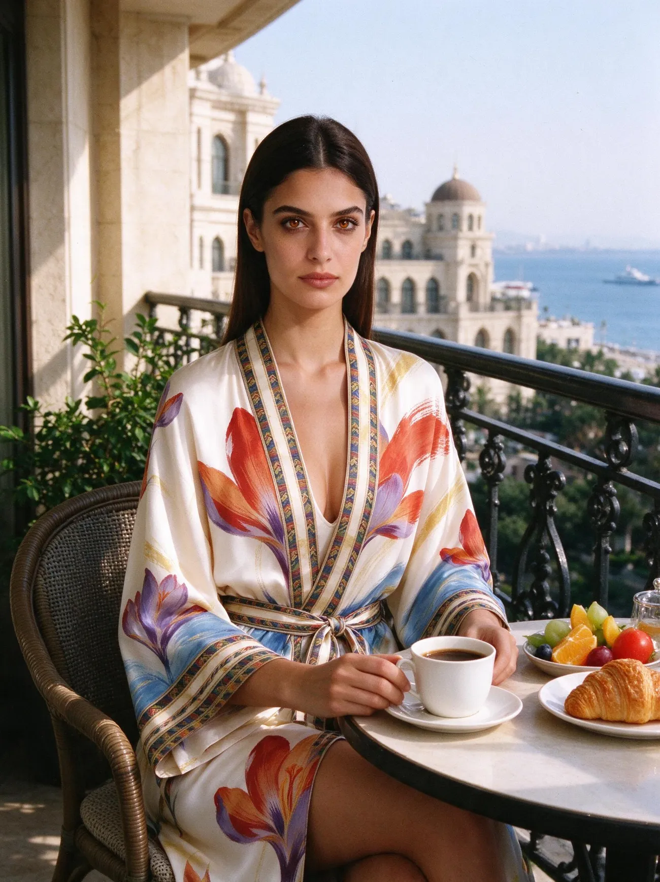 Zafaran kimono, belted for dinner