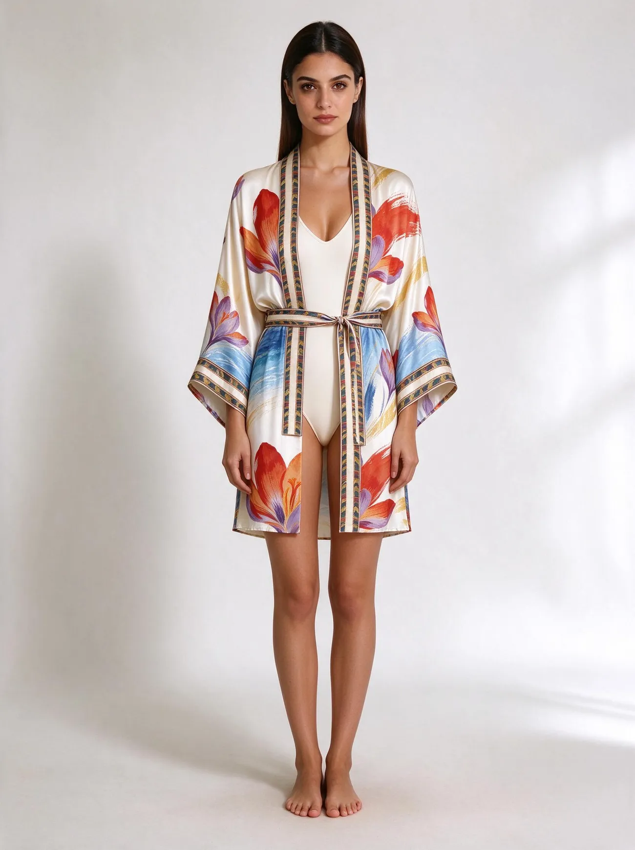 Zafaran silk kimono, short